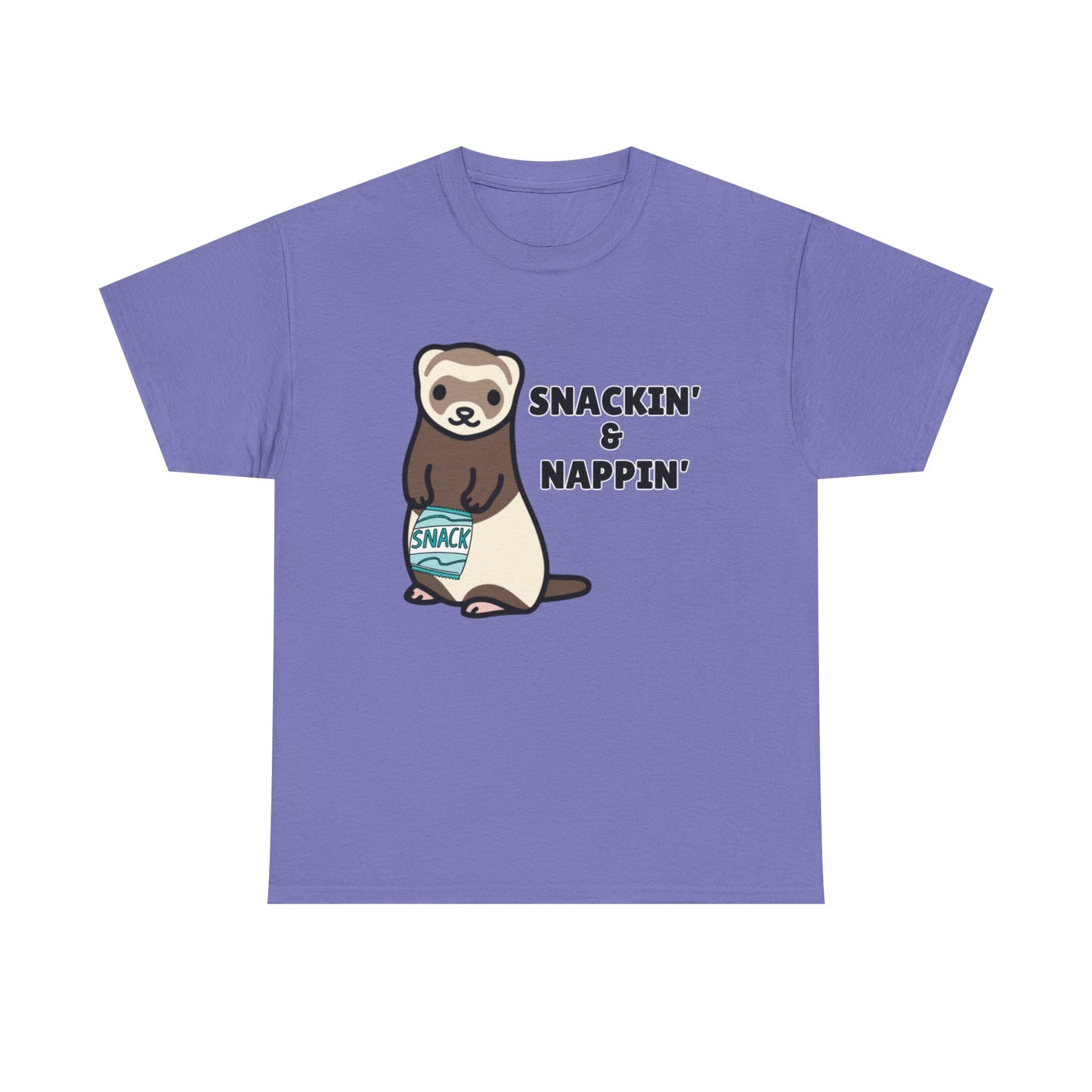 Adult Sizes: Snackin' & Nappin' Ferret Unisex Heavy Cotton Tee, Funny Animal Shirt, Quirky Graphic T-Shirt, Gifts for Snack and Nap Lovers, Cute Ferret Tee