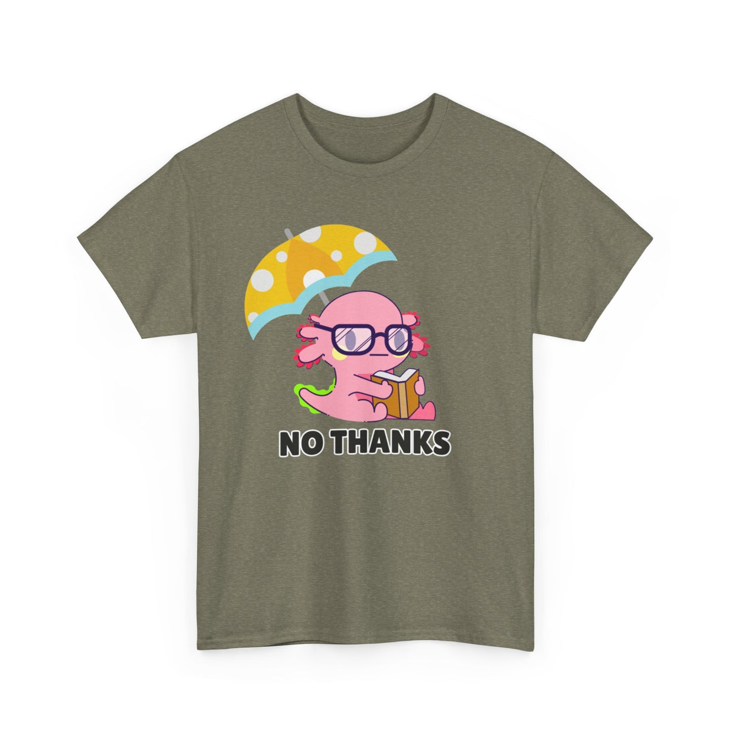 Adult Sizes: "No Thanks" Axolotl Umbrella Playful Pink Cartoon Tee - 'No Thanks' Unisex Cotton T-Shirt, Gift for Teens, Casual Wear, Summer Style, Trendy Graphic Tee