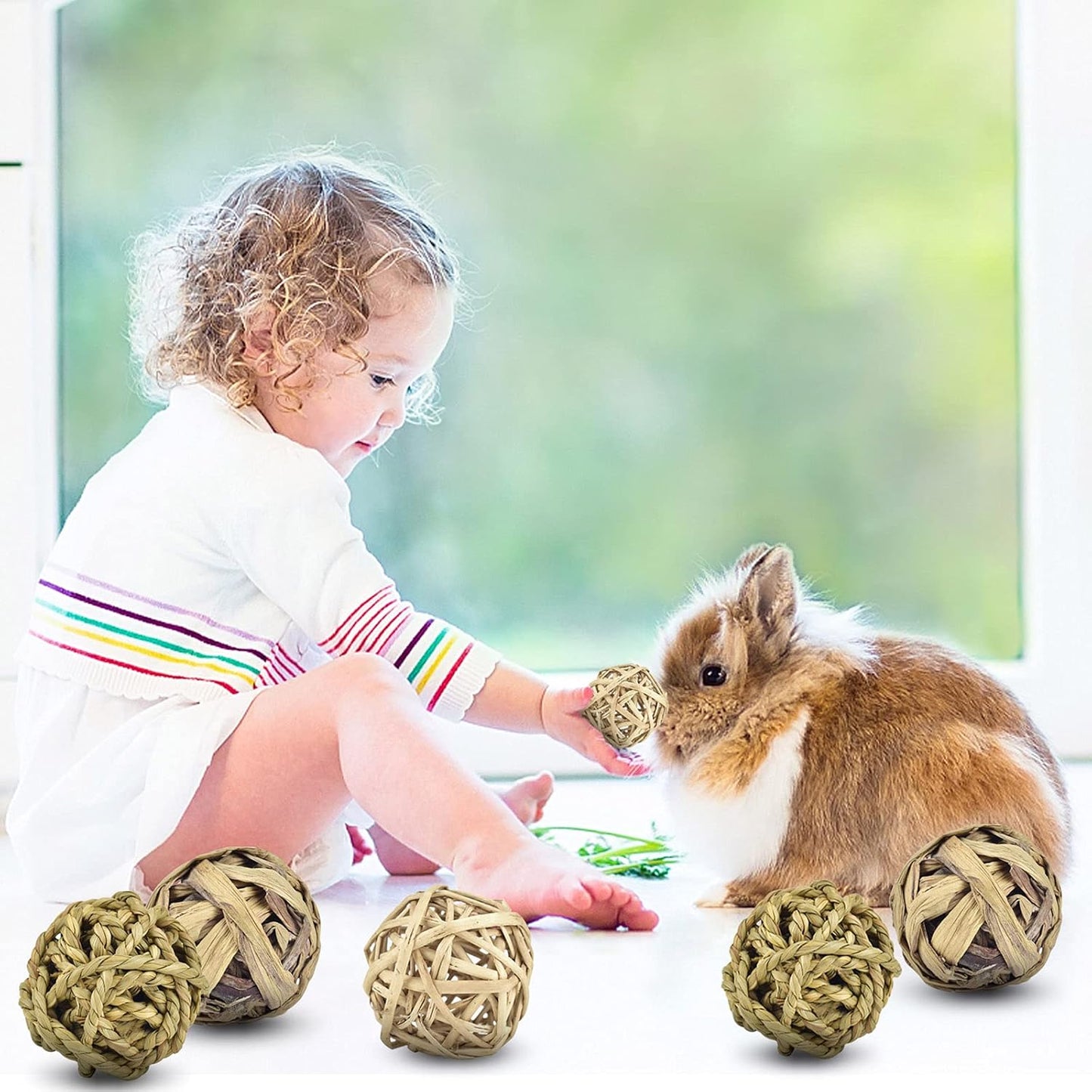 Rabbit Toys Edible Woven Grass Ball Willow Ball, Made of Timothy Grass Hay and Willow of Treats and Chews Toy for Chinchilla Bunny Guinea Pig Gerbil