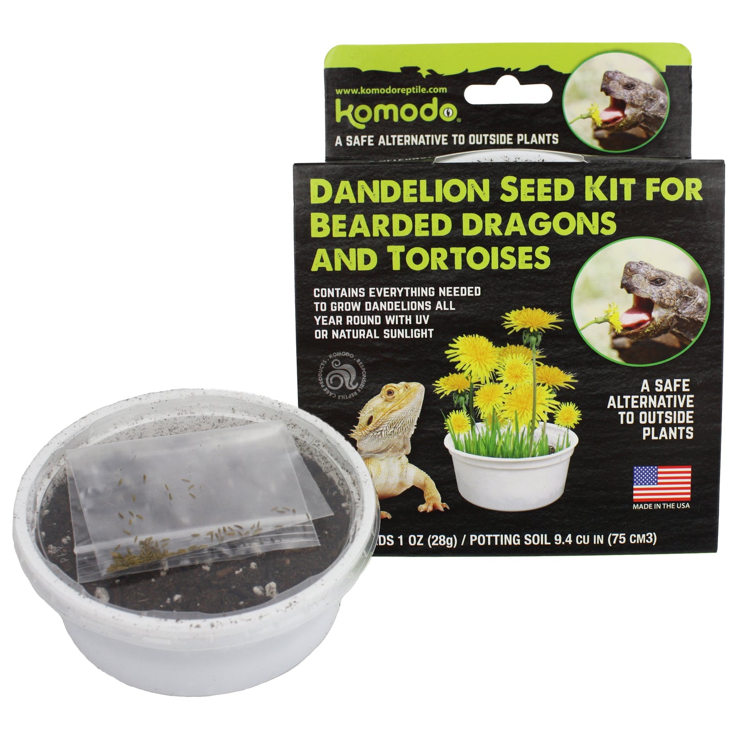 Grow Your Own Dandelion Reptile Food Kit , White Cup with Brown Soil and Dandelion Seeds