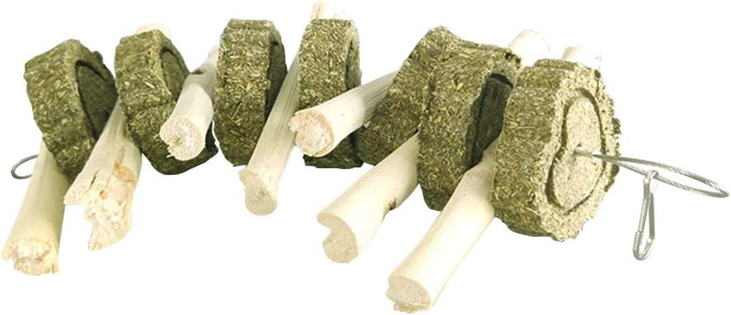 Bunny Chew Toys for Teeth, Organic Sweet Bamboo Sticks Rabbits Improves Dental Health, Pet Snacks Toys with Grass Cake for Rabbits, Cats, Hamsters, Gerbils Birds (Cakes+Bamboo, 2 Pcs)