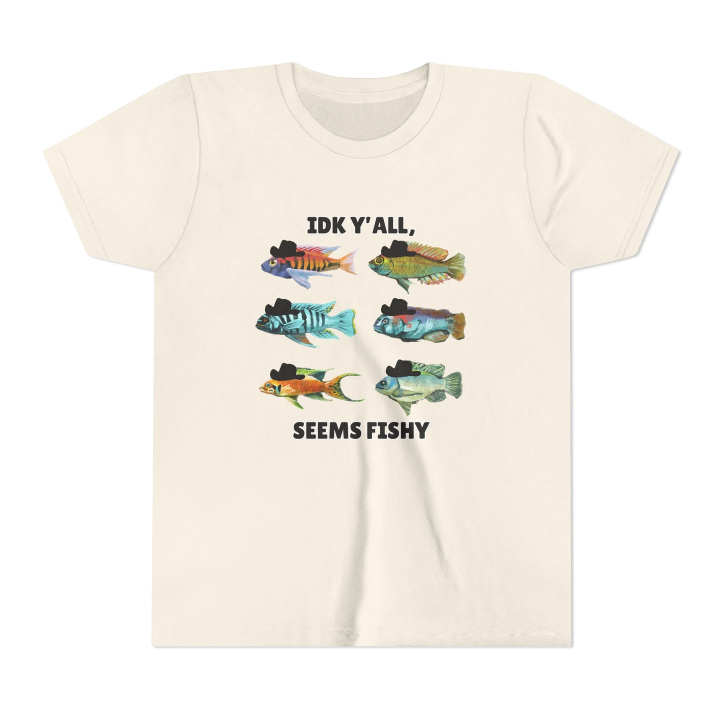 Youth Short Sleeve Tee - 'IDK Y'all, Seems Fishy' Funny Fishing Tee, Gift for Kids, Summer Outfit, Fishing