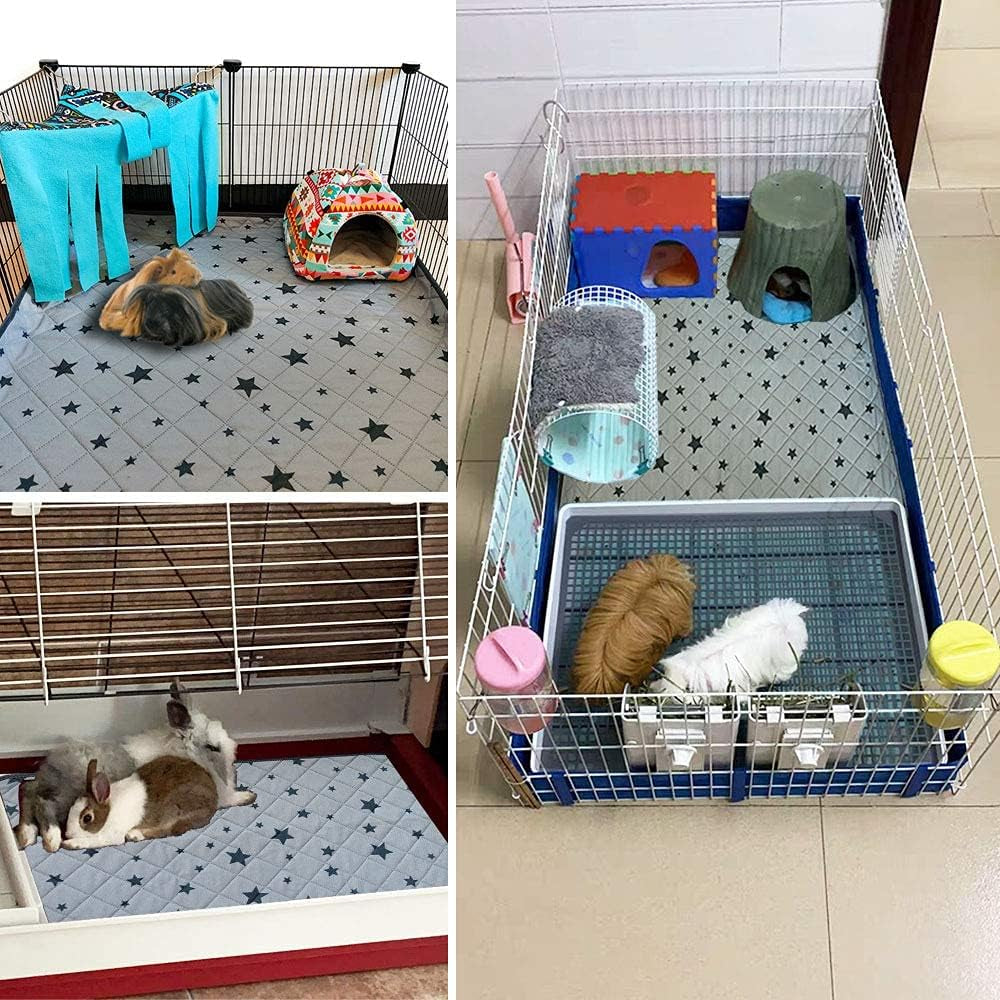 Guinea Pig Cage Liners, Absorbent Washable Reusable Guinea Pig Fleece Bedding for Midwest and C&C Cages with Leakproof Bottom. Starprint 1, for Midwest, 2 Pack