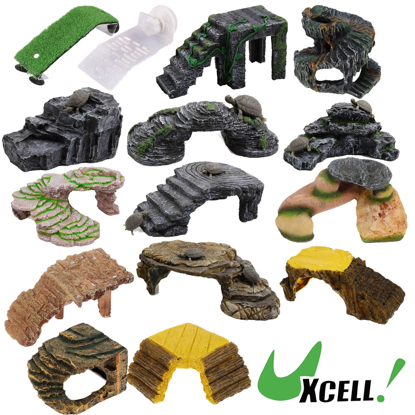 Reptile Float Island Turtle Basking Platform Simulated Lawn Aquarium Turtle Ladder Climbing Fish Tank Habitat Accessories
