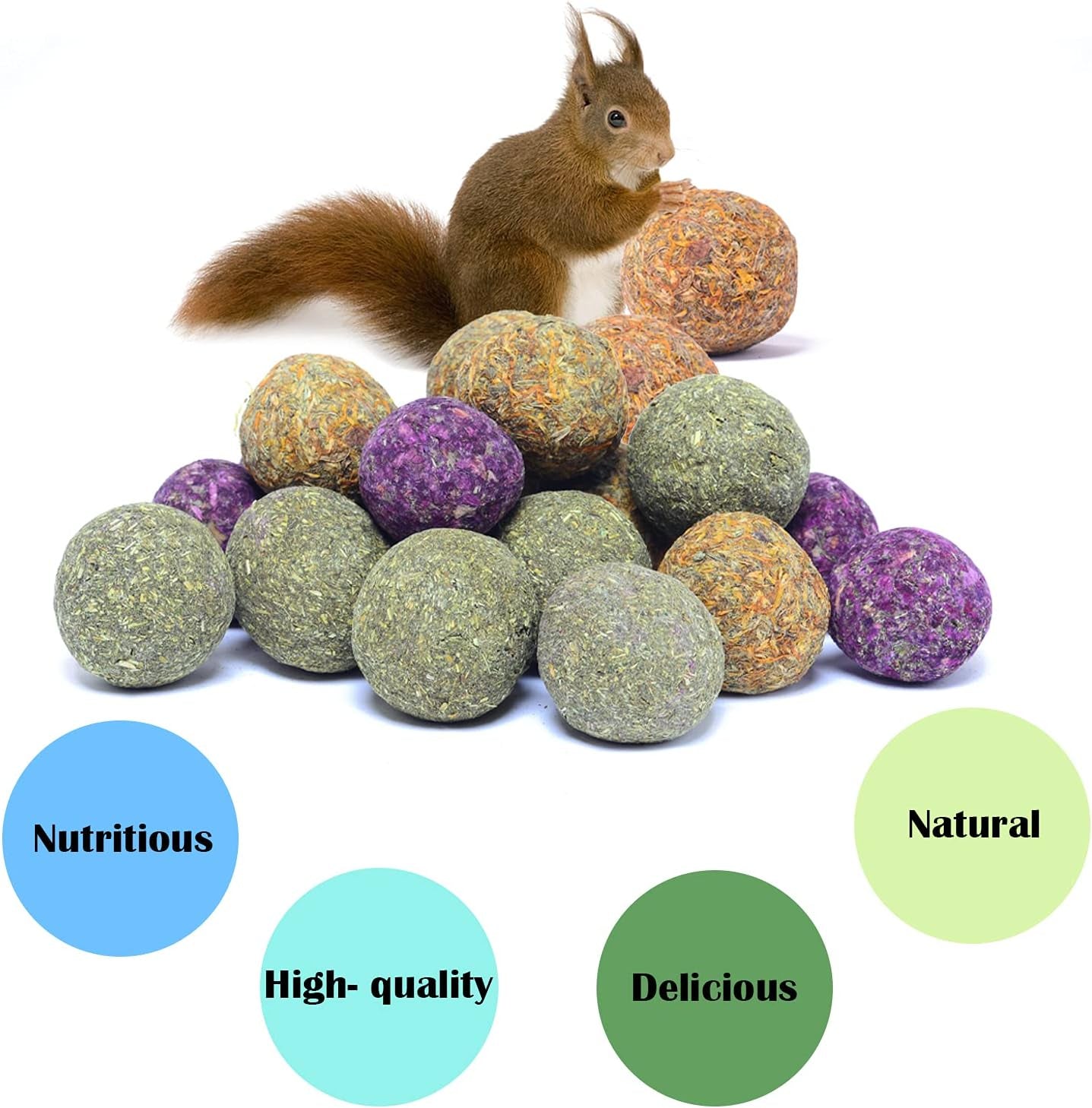Rabbit Chew Toys,Bunny Chew Toys for Teeth, 100% Natural Flowers Flavored Timothy Hay Balls Bunny Chew Treats for Rabbits Chinchilla Hamsters Guinea Pigs Gerbils Groundhog Squirrels
