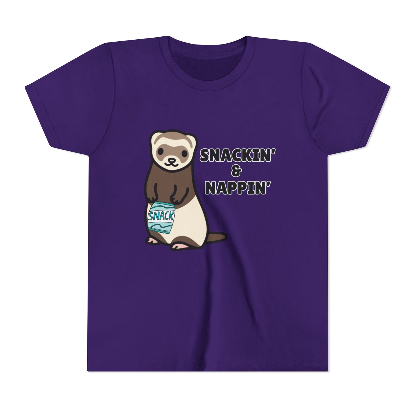 Snackin' & Nappin' Ferret Youth Tee, Fun Tee for Kids, Cute Ferret Design, Animal Lover Gift, Playful Short Sleeve Top