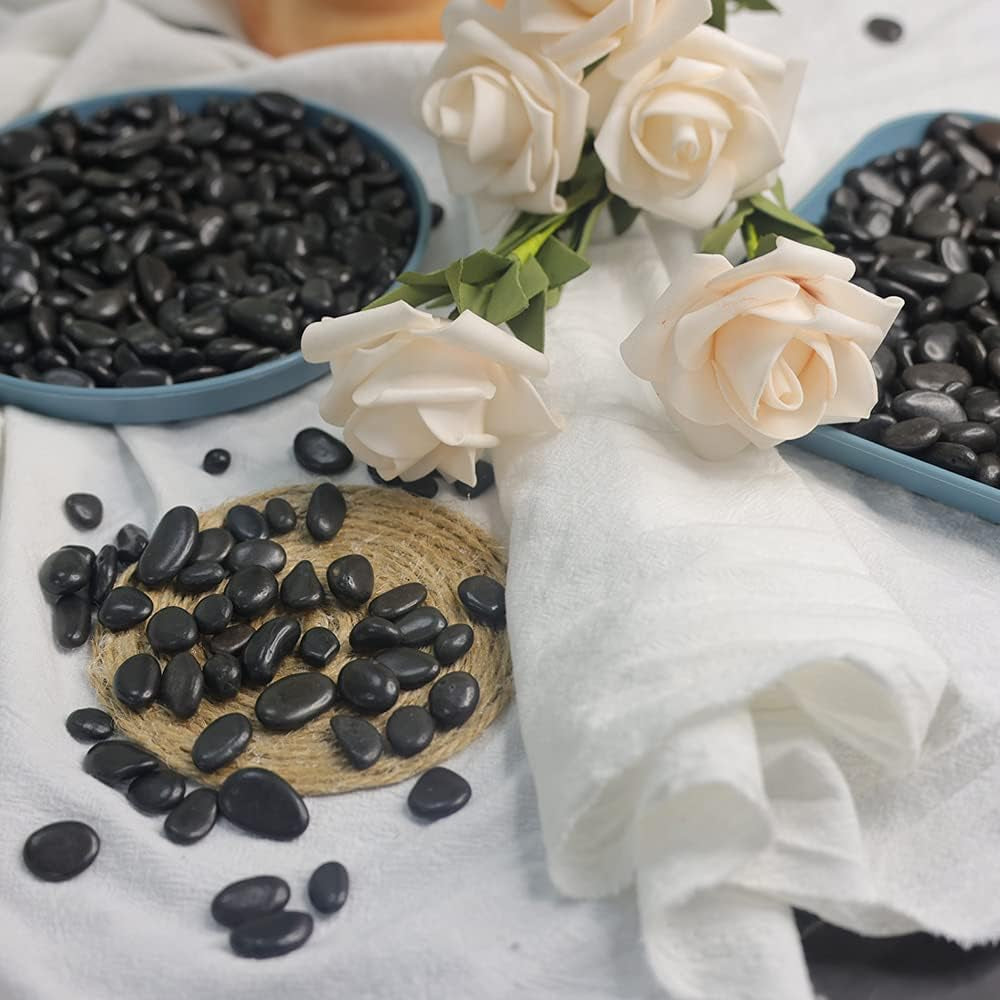 Aquarium Decorations Gravels Fish Tank Decor Black River Rocks Gravel for Plants Garden Rocks Vase Filler Potting Soil Aquarium Substrate Obsidian Decorative Plants 1.1Lb(0.5-1Inch)