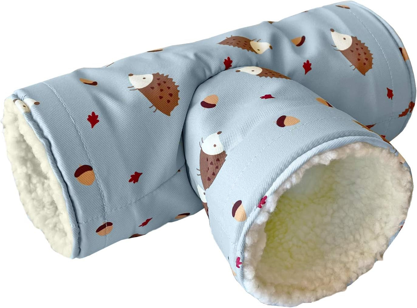 Handmade Fleece 3-Way Small Animal Tunnel Collapsible Pet Play Toy Tunnel Tube for Dwarf Rabbit Hamster Guinea Pig Toys Chinchilla Sugar Glider Hedgehog Hideout Cave (Blue)