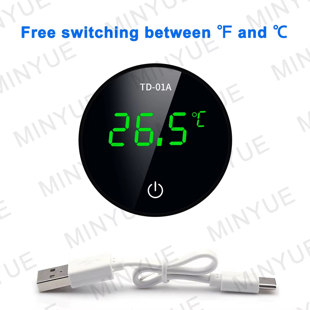 MINYUE Aquarium Thermometer LCD Digital External Thermometer Charging Type-C Fish Tank Mini Thermometer High Precision -9.9-50℃