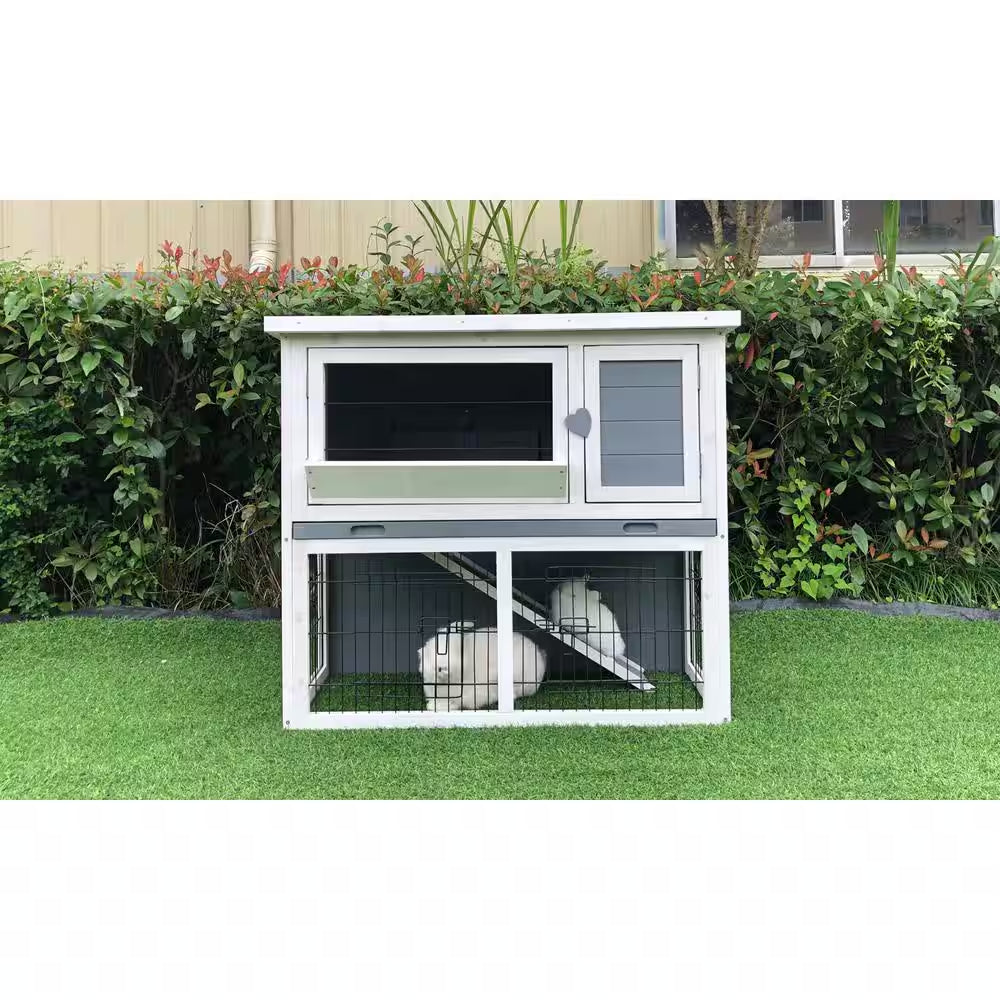 Outdoor Wooden 2-Story Rabbit Hutch