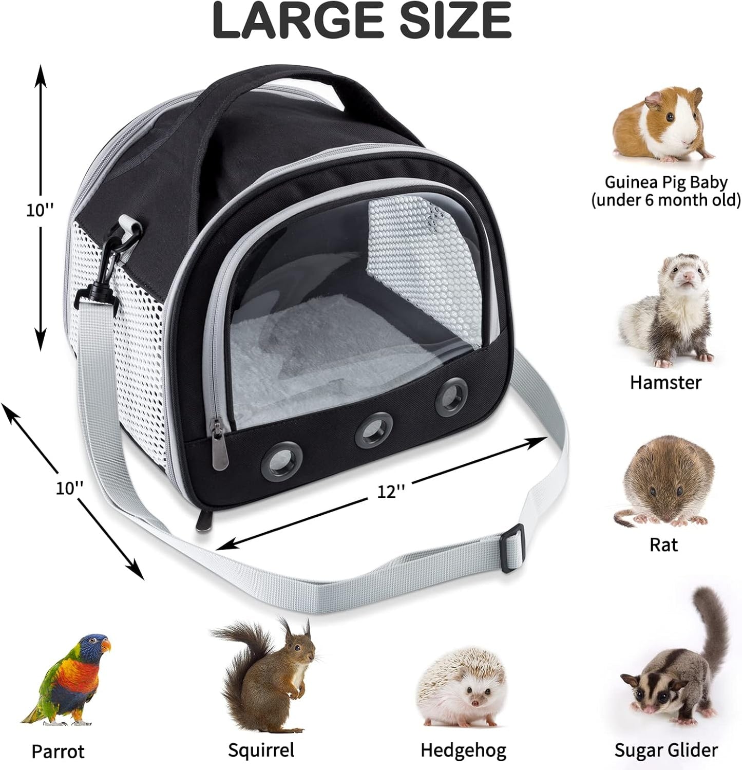 Small Animal Carrier Bag Guinea Pig Carrier Large Size,Portable Bag with Strap for Hedgehog Squirrel Chinchilla (Upgraded Version)