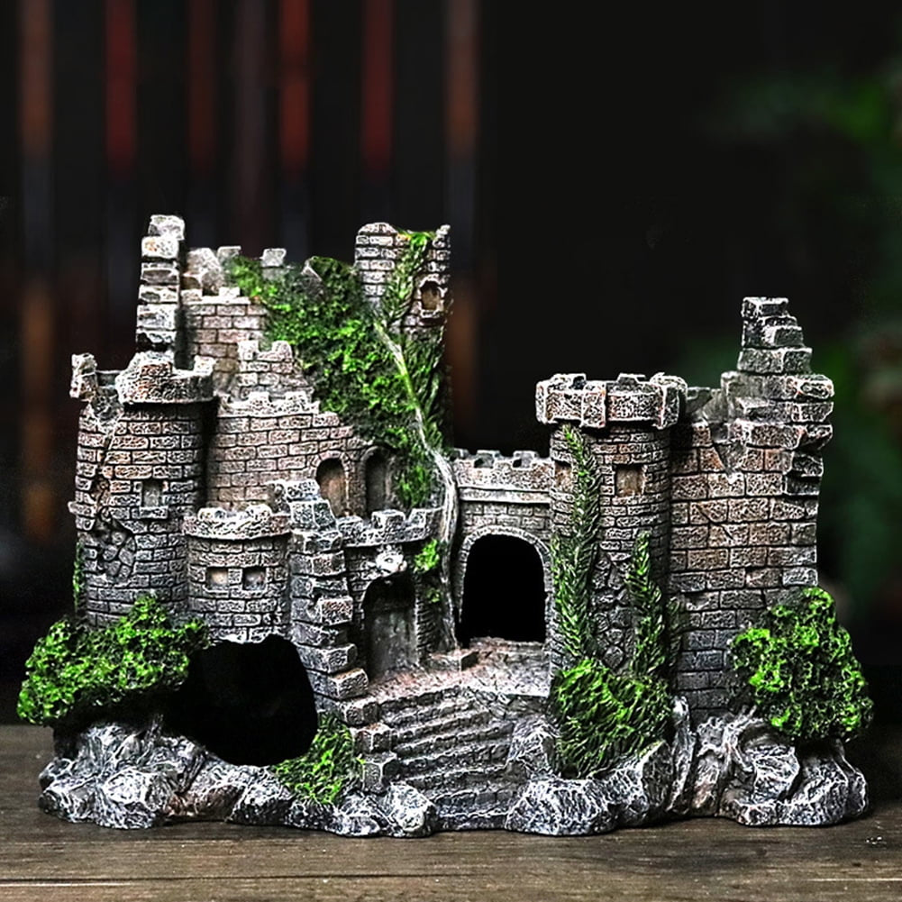 Fish Tank Decorations Aquarium Decoration Resin Ancient Castle Artificial Ornaments Hideout Caves Layout Prop for Fish Tank Aquarium Landscaping Decor