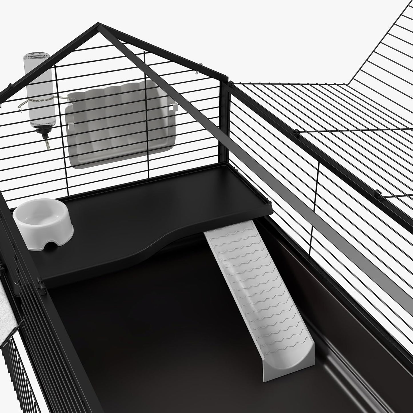 Small Animal Cage with Foldable Run Area, Rolling Bunny Cage, Guinea Pig Cage, Hedgehog Cage with Water Bottle, Water Bowl, and Ramps, 46.5"