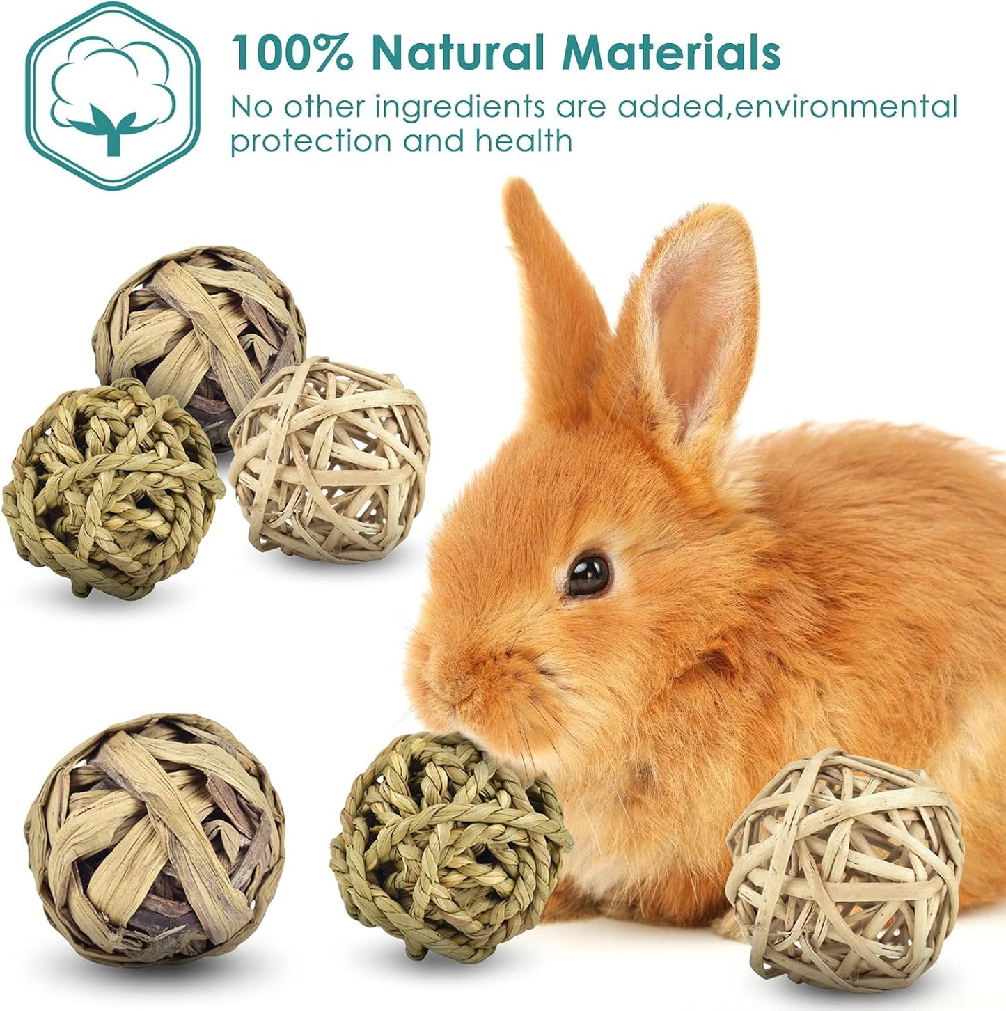 Rabbit Toys Edible Woven Grass Ball Willow Ball, Made of Timothy Grass Hay and Willow of Treats and Chews Toy for Chinchilla Bunny Guinea Pig Gerbil