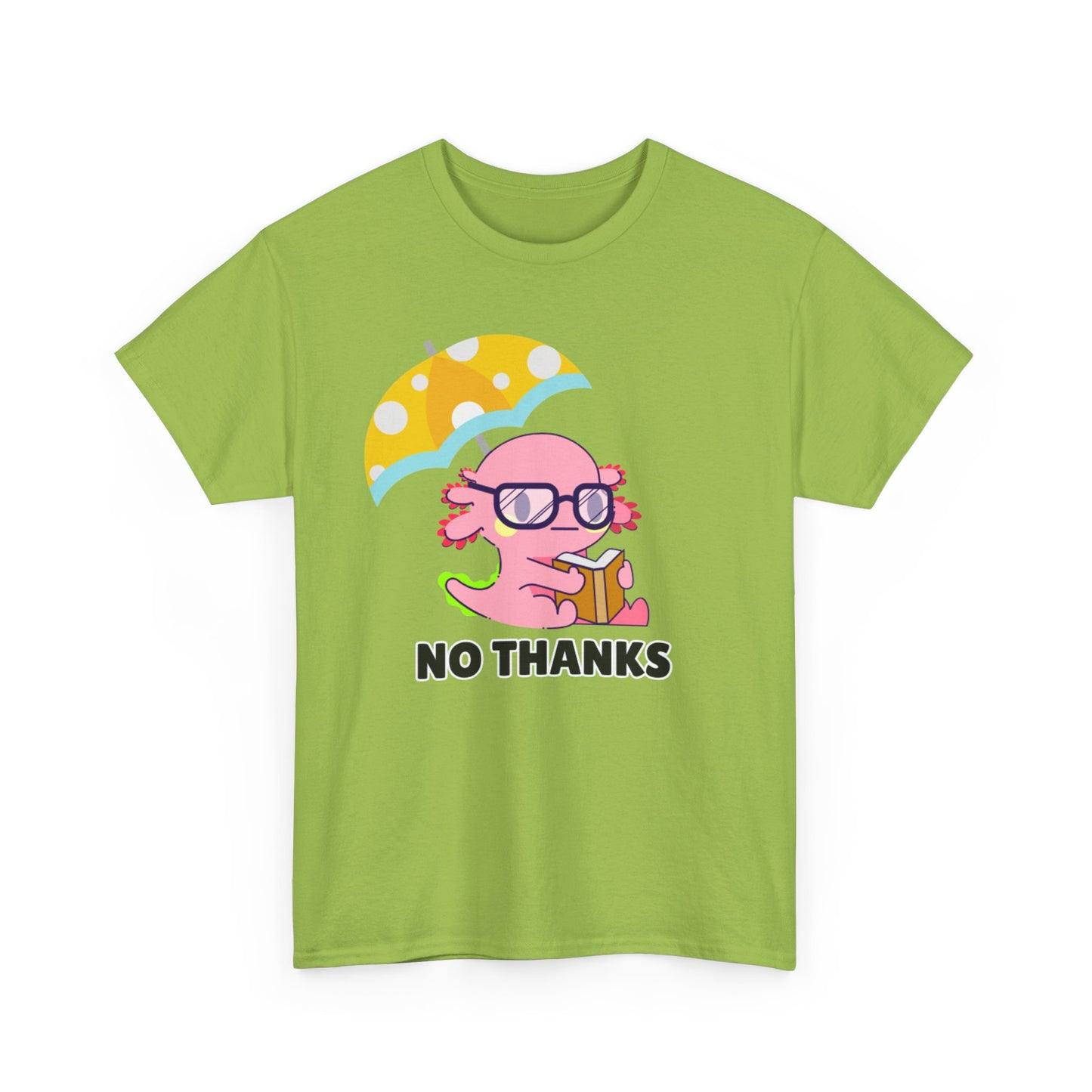 Adult Sizes: "No Thanks" Axolotl Umbrella Playful Pink Cartoon Tee - 'No Thanks' Unisex Cotton T-Shirt, Gift for Teens, Casual Wear, Summer Style, Trendy Graphic Tee