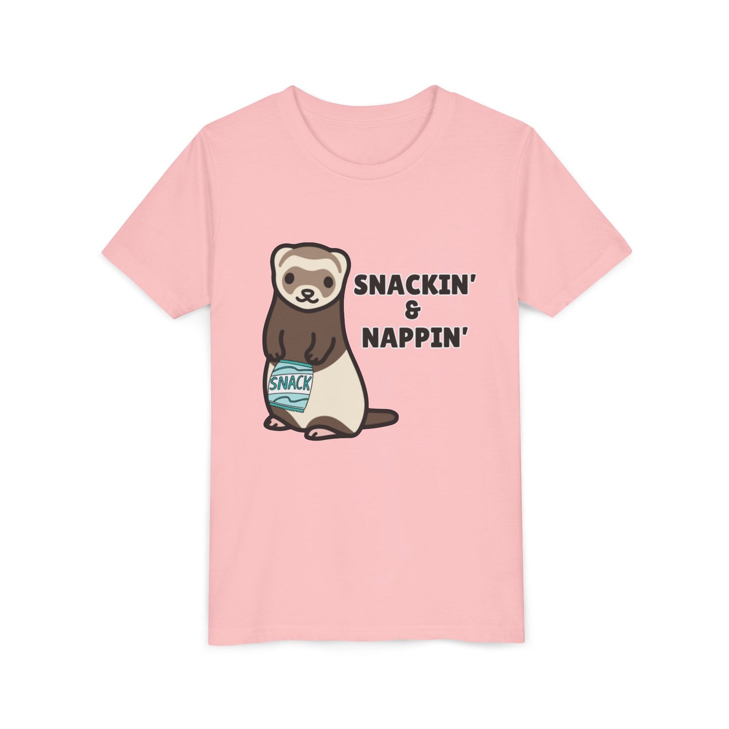 Snackin' & Nappin' Ferret Youth Tee, Fun Tee for Kids, Cute Ferret Design, Animal Lover Gift, Playful Short Sleeve Top