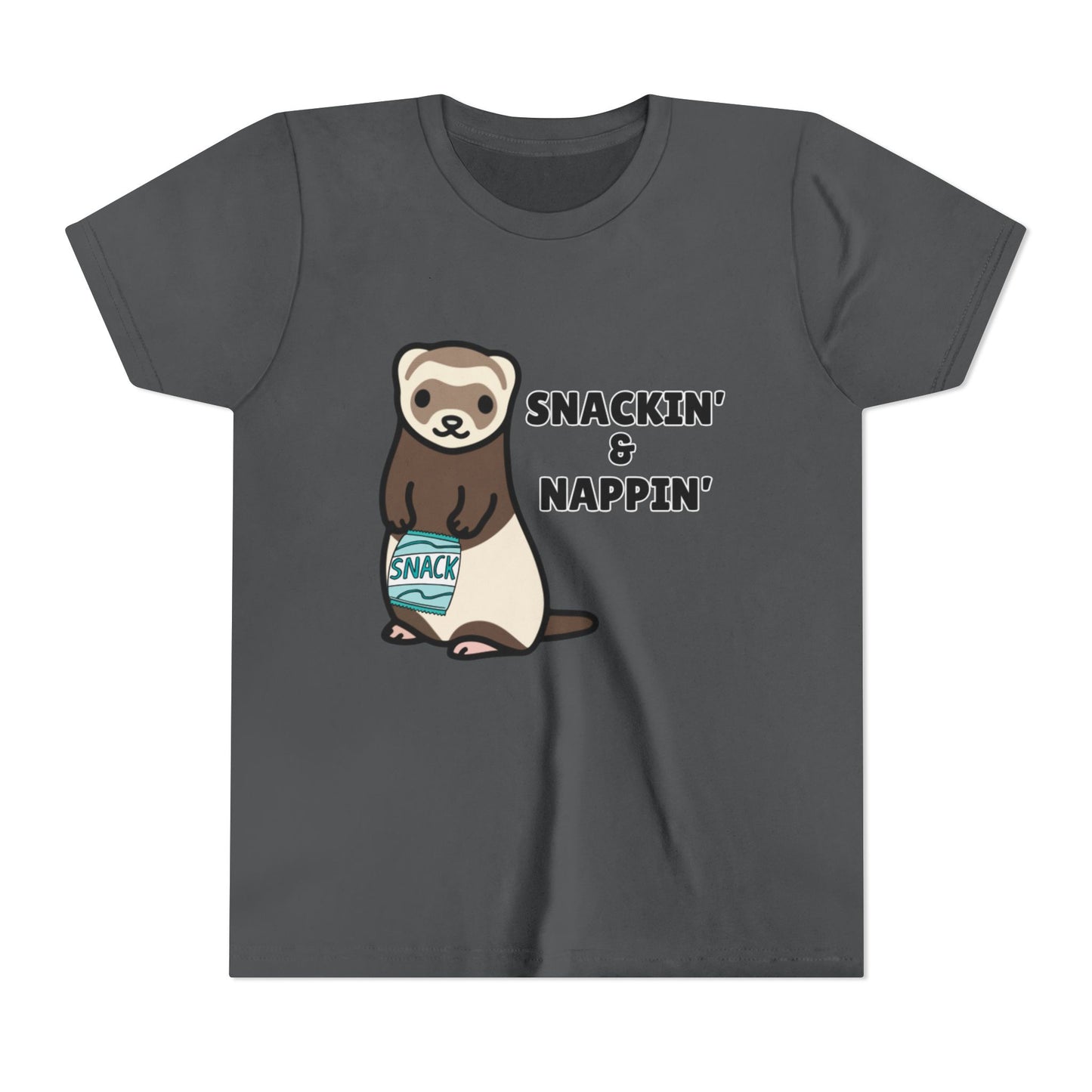 Snackin' & Nappin' Ferret Youth Tee, Fun Tee for Kids, Cute Ferret Design, Animal Lover Gift, Playful Short Sleeve Top