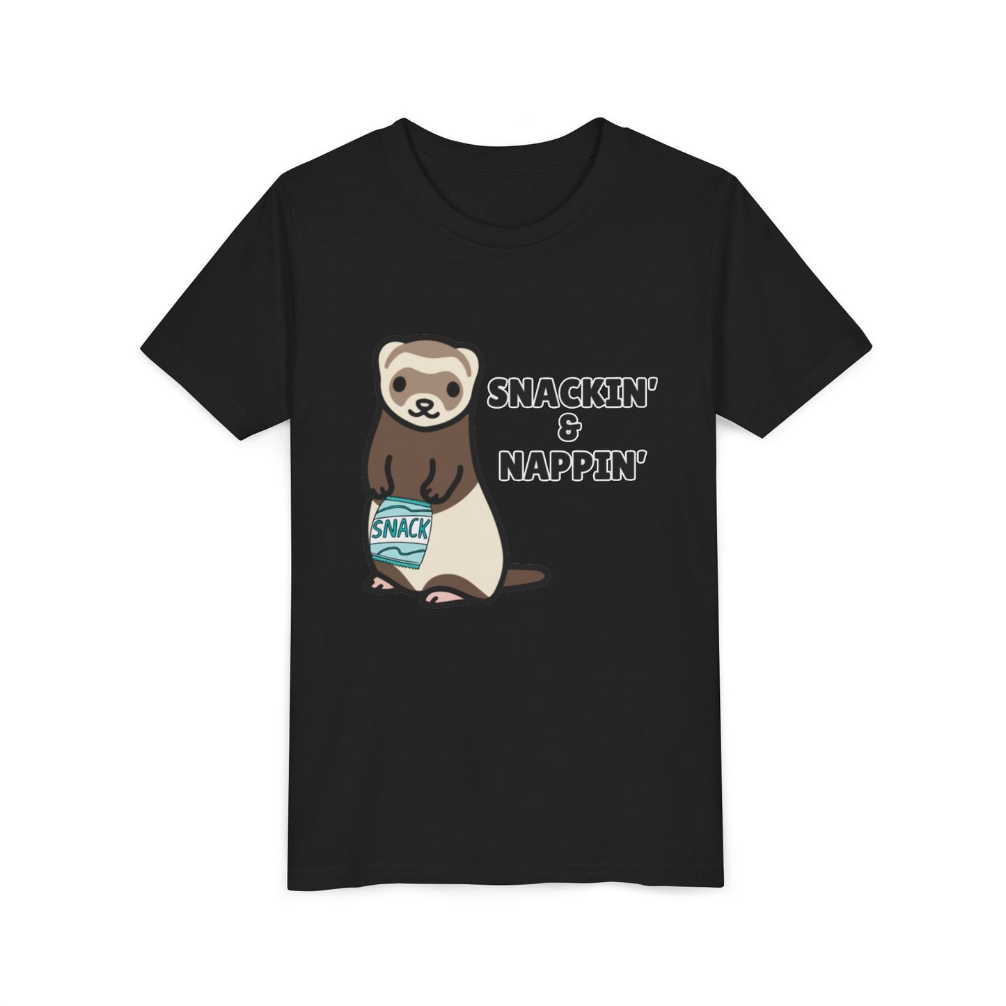 Snackin' & Nappin' Ferret Youth Tee, Fun Tee for Kids, Cute Ferret Design, Animal Lover Gift, Playful Short Sleeve Top