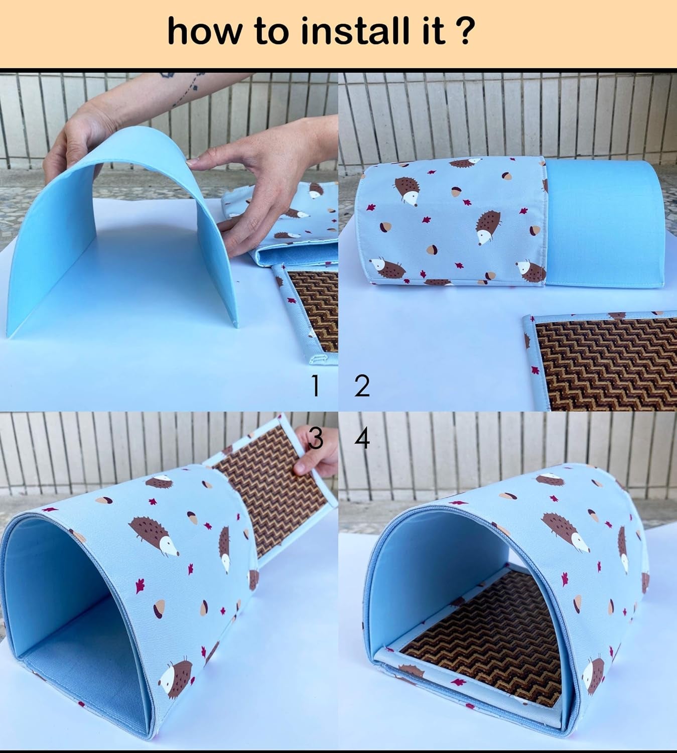 Handmade Sleeping Hideout Cave Tunnel for Baby Chinchillas/Mice/Gerbil Rats/Chinchilla/Squirrel/Guinea Pigs/Hedgehog/Dwarf Rabbit and Other Small Animal Beds (Blue)