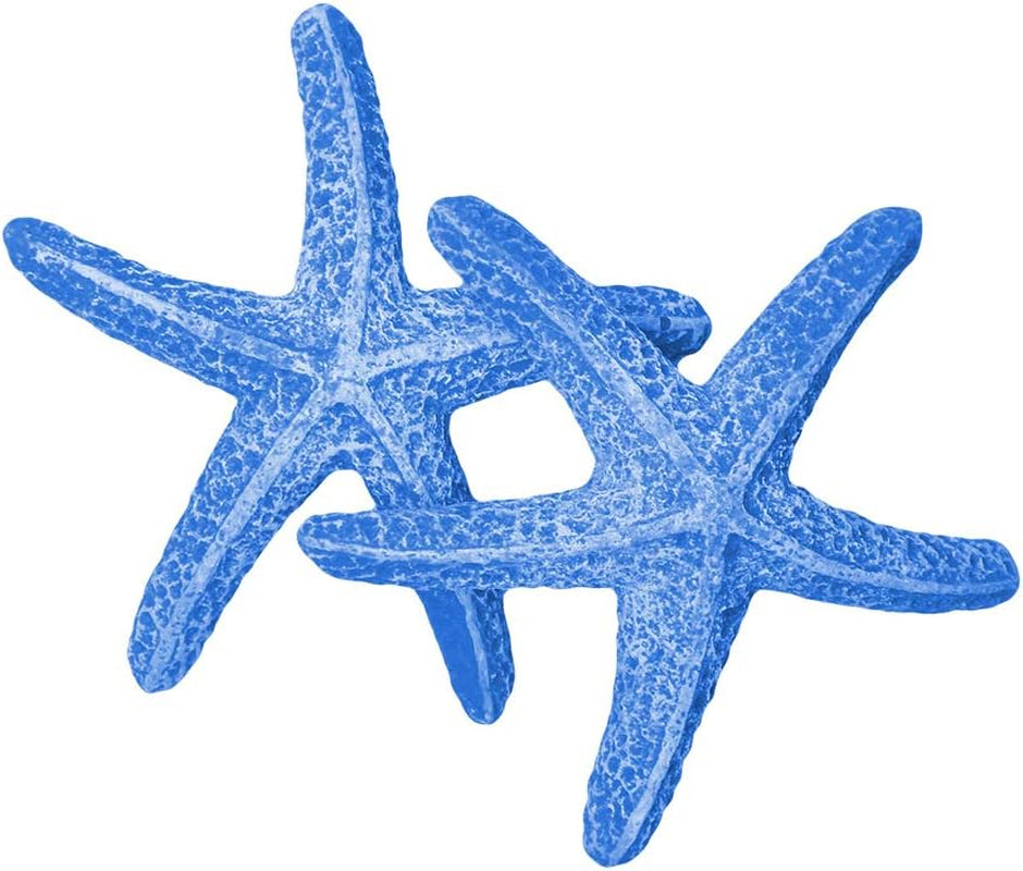 3.5 Inches Aquarium Decoration Artificial Starfish Coral Ornament Silicone Resin for Fish Tank Decor, Blue 2 Pieces