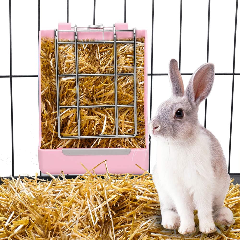 Rabbit Feeder Bunny Guinea Pig Hay Feeder Bag, Bunny Hay Feeder for Rabbits, Hay Feeder Hay Rack, Hay Feeder Less Wasted Hay Rack Manger for Rabbit Guinea Pig Chinchilla - Pink