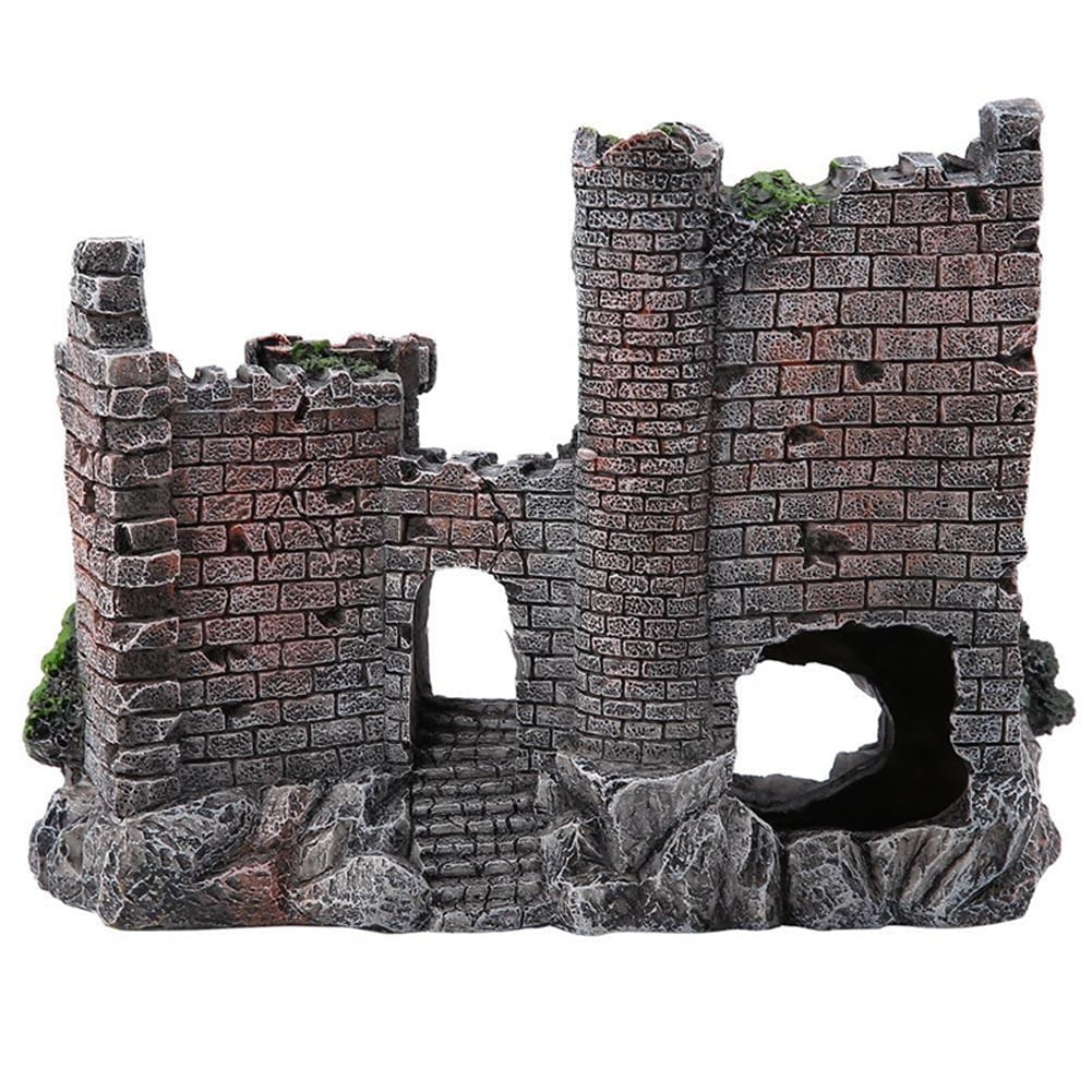 Fish Tank Decorations Aquarium Decoration Resin Ancient Castle Artificial Ornaments Hideout Caves Layout Prop for Fish Tank Aquarium Landscaping Decor