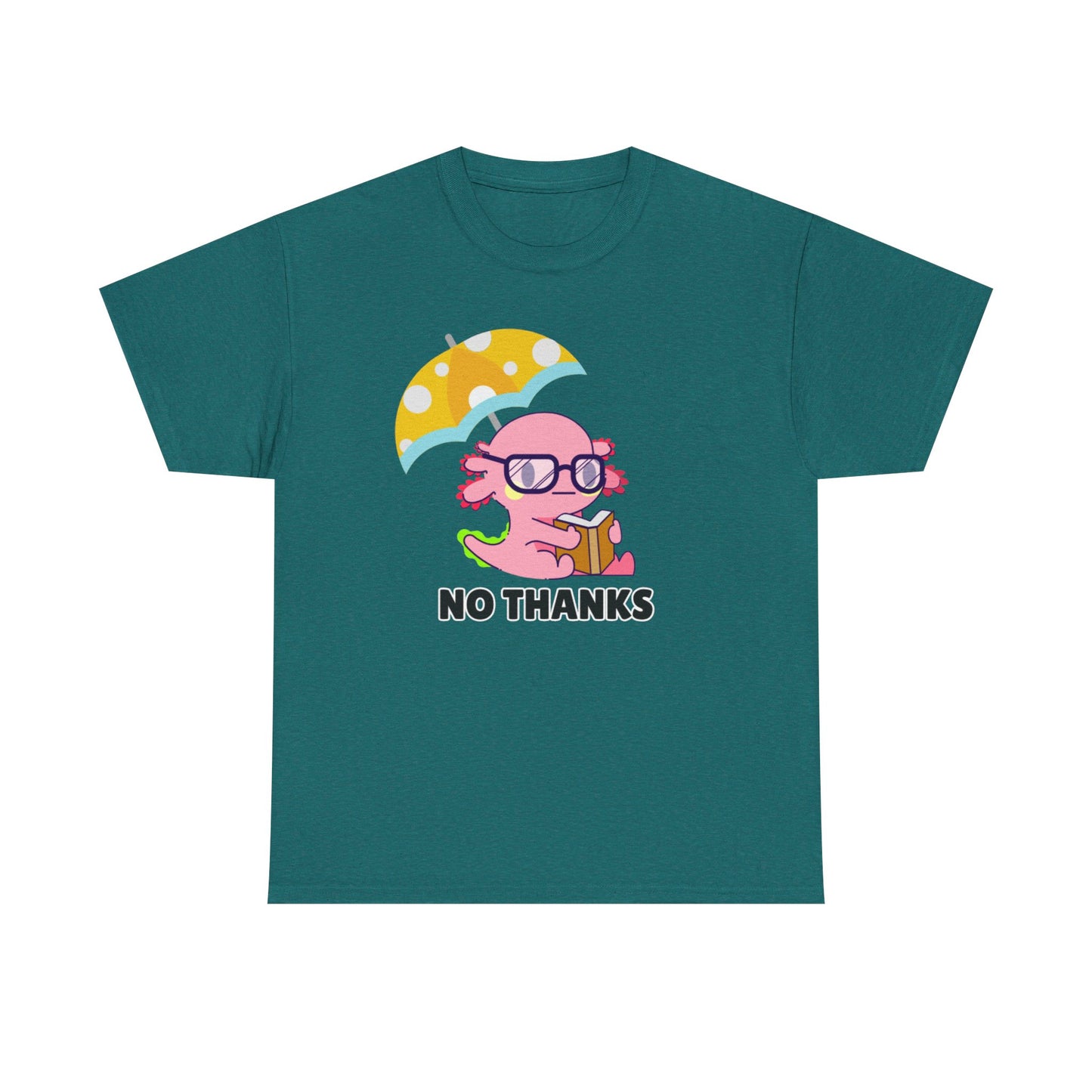 Adult Sizes: "No Thanks" Axolotl Umbrella Playful Pink Cartoon Tee - 'No Thanks' Unisex Cotton T-Shirt, Gift for Teens, Casual Wear, Summer Style, Trendy Graphic Tee