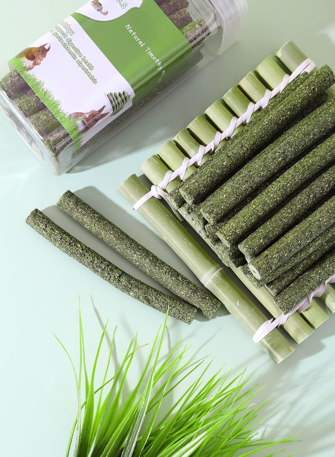 Natural Timothy Hay Sticks, Natural Sticks, Timothy Molar Rod for Small Animals, Rabbits Hamsters Guinea Pigs Gerbils Groundhog Squirrels(20Pcs) (Timothy)