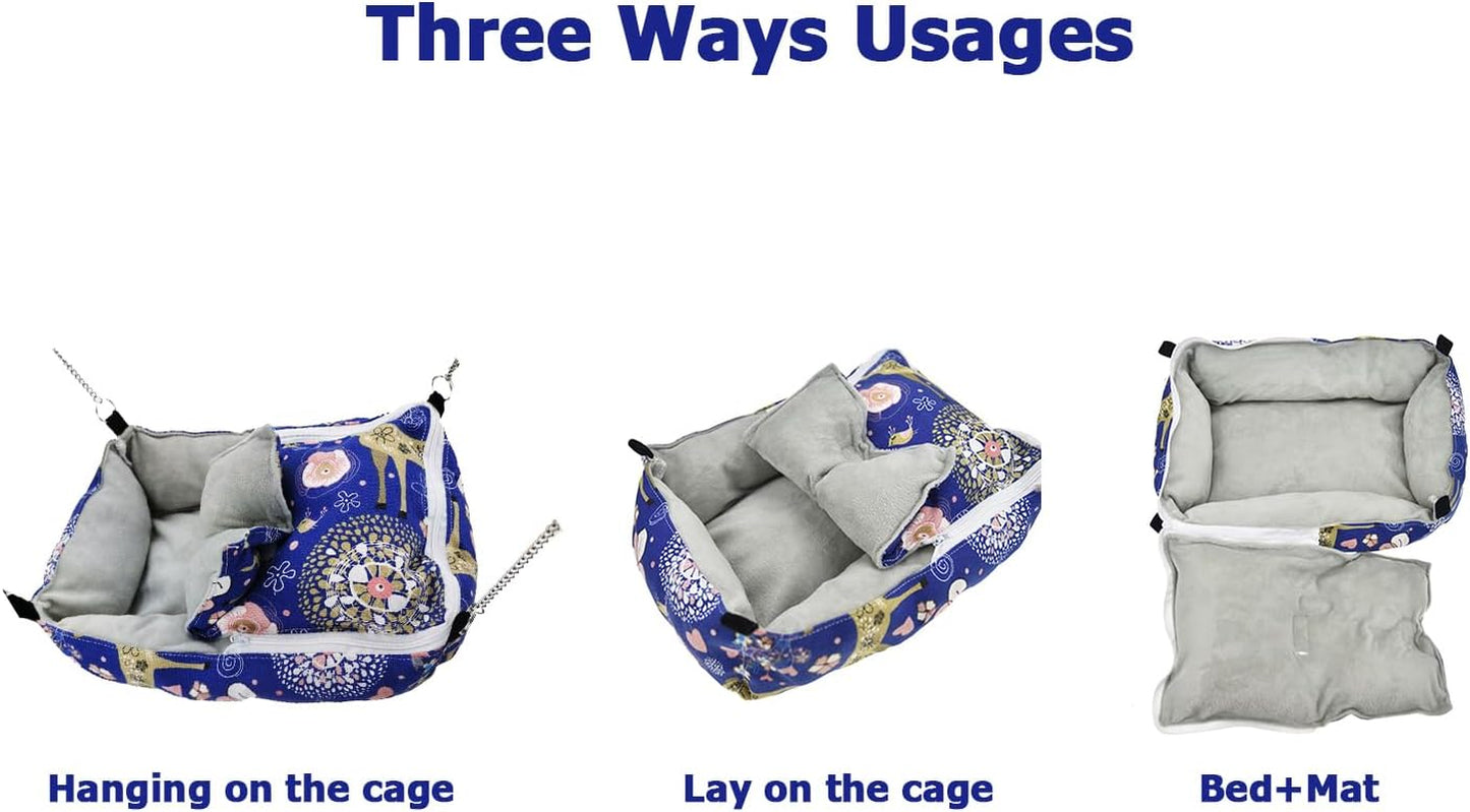 Winter Warm Guinea Pig Rabbit Hedgehog Bed Sugar Glider Squirrel Hamster Hanging Cave Bed Snuggle Sack for Cage Accessories (13.7X9.8X3.1 Inch (Pack of 1), Blue)