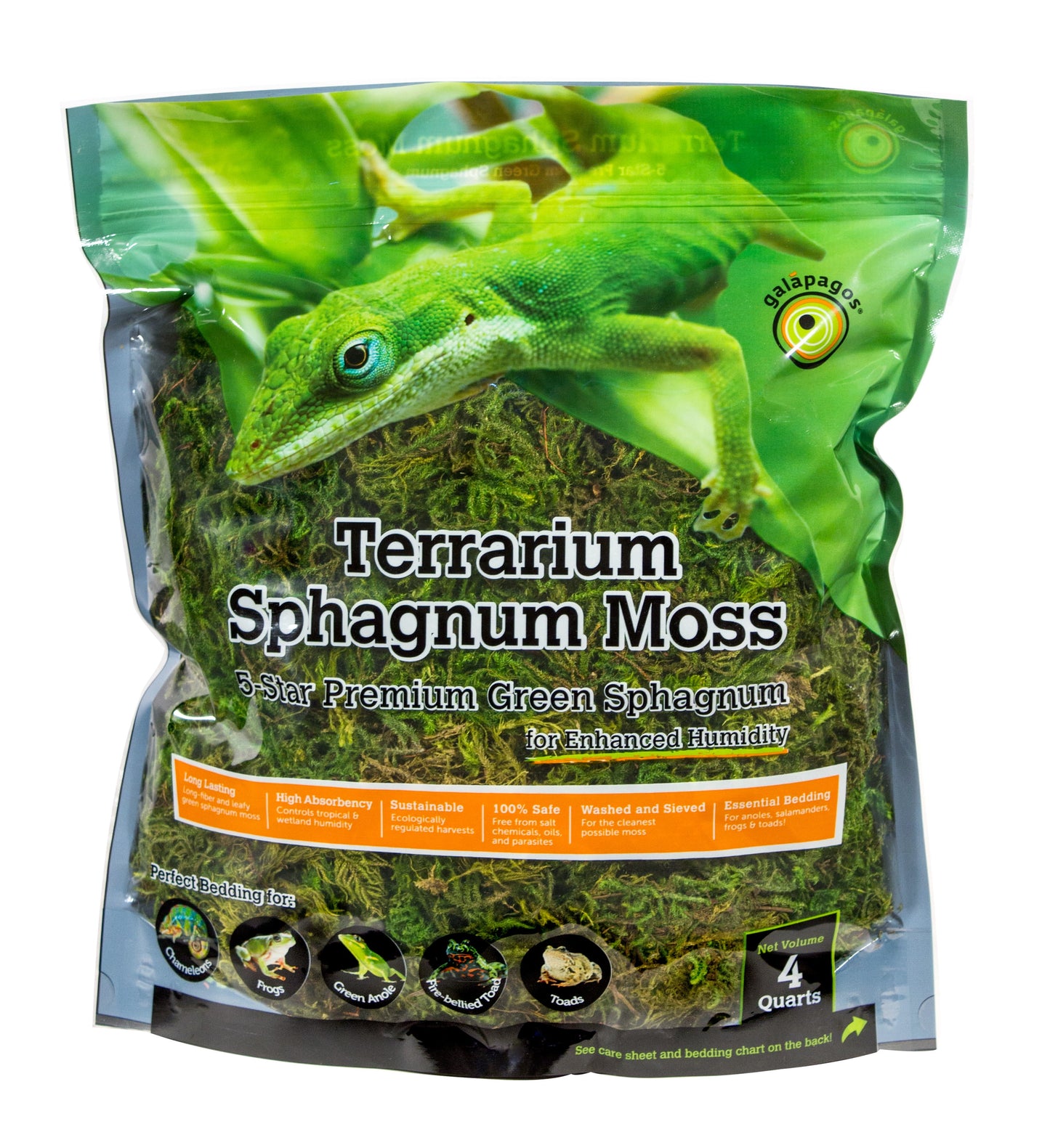 Terrarium Sphagnum Green Moss, 4Qt Stand-Up Pouch Reptile