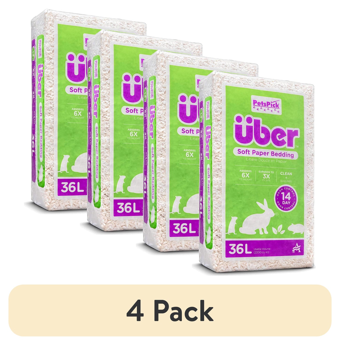 (4 Pack) 36L White Uber Pet Bedding, Hamster, Rabbit, Rat