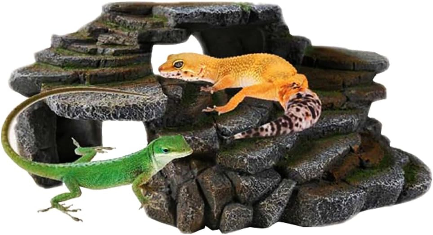 (REP183) Reptology Shale Scape Step Ledge & Cave Hideout – Decorative Resin for Aquariums & Terrariums – Great for Reptiles, Amphibians, and Fish – Large