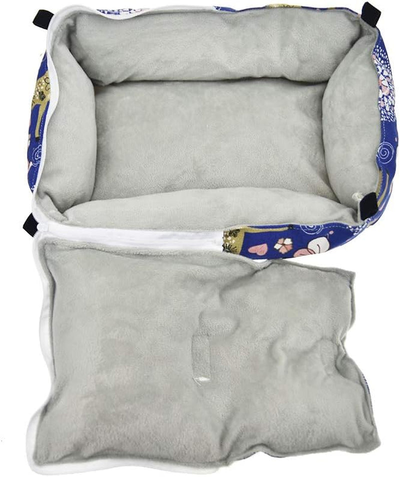 Winter Warm Guinea Pig Rabbit Hedgehog Bed Sugar Glider Squirrel Hamster Hanging Cave Bed Snuggle Sack for Cage Accessories (13.7X9.8X3.1 Inch (Pack of 1), Blue)