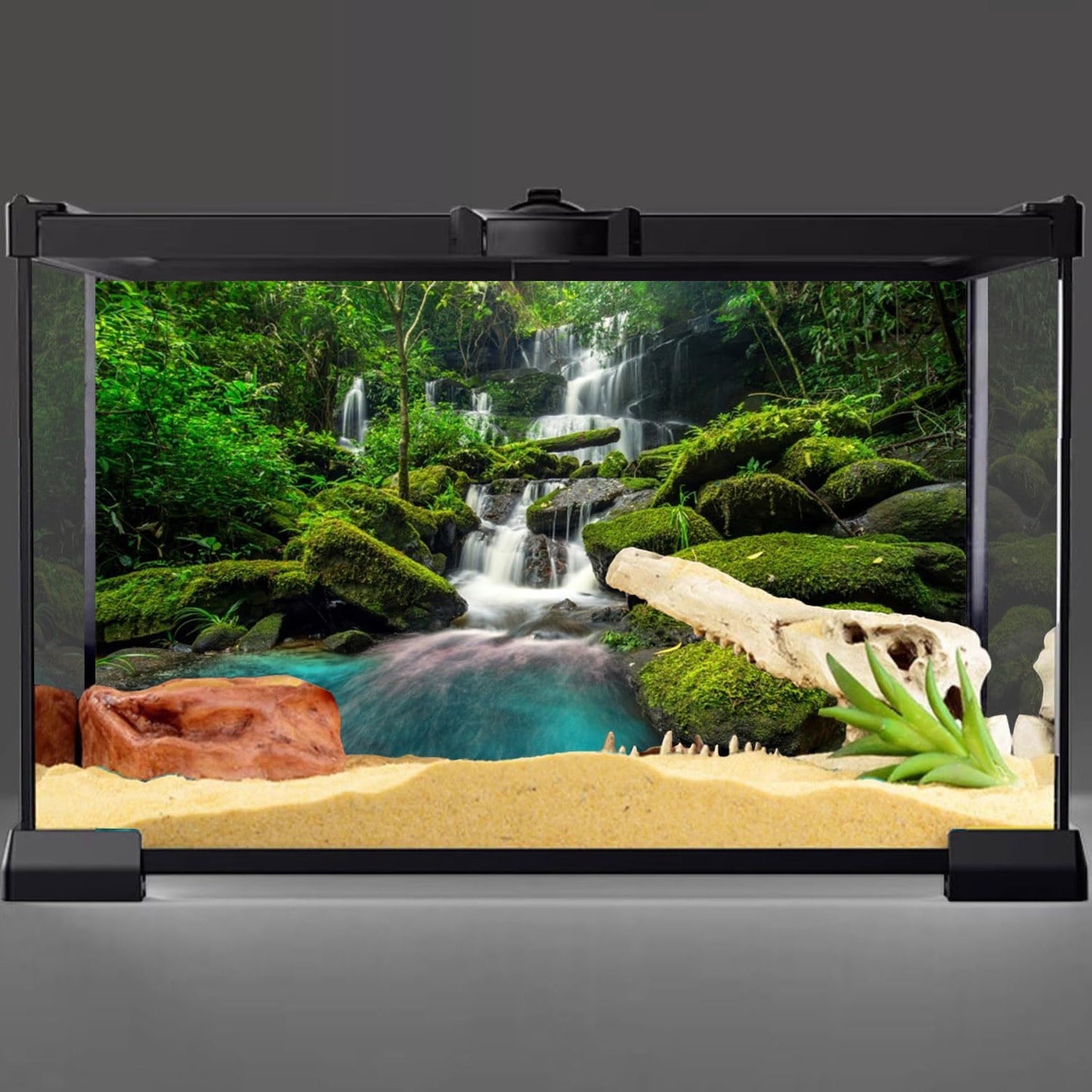 72X24 Inches Waterfall Terrarium Background Tropical Rainforest Aquarium Background Mountain Lake Green Tree Reptile Habitat Background Durable Polyester Background