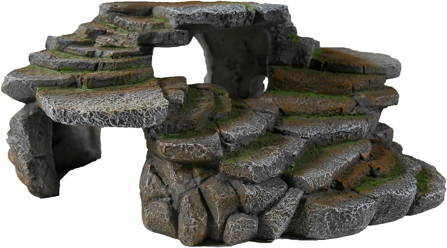 (REP183) Reptology Shale Scape Step Ledge & Cave Hideout – Decorative Resin for Aquariums & Terrariums – Great for Reptiles, Amphibians, and Fish – Large