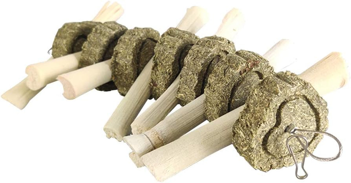 Bunny Chew Toys for Teeth, Organic Sweet Bamboo Sticks Rabbits Improves Dental Health, Pet Snacks Toys with Grass Cake for Rabbits, Cats, Hamsters, Gerbils Birds (Cakes+Bamboo, 2 Pcs)
