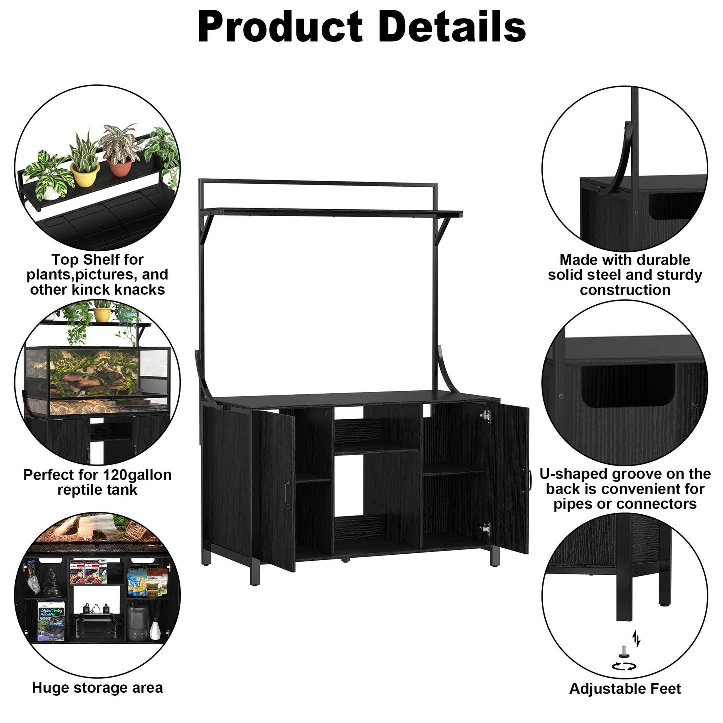 Reptile Tank Stand Terrarium Stand with Accessories Storage 48" X 24" Tabletop
