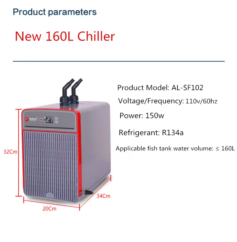 160L 300L 500L Marine Tank Chiller Water Cooling Machine Suitable Aquarium for Reef Coral Jellyfish Shrimp Water Plants