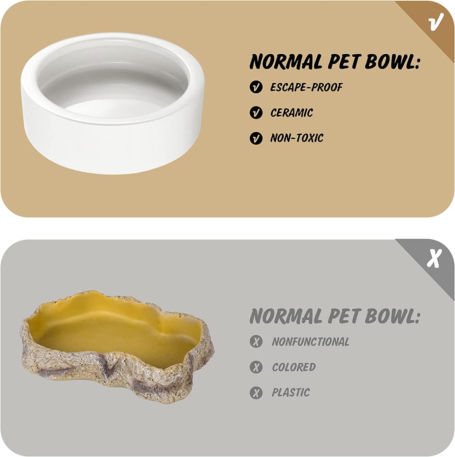 Worm Dish - Large 2 Pcs Reptile Food Water Bowl Lizard Gecko Ceramic Pet Bowls, Mealworms Bowl for Bearded Dragon Chameleon Hermit Crab Dubia Rock Reptile Cricket Dish Anti-Escape Mini Reptile Feeder