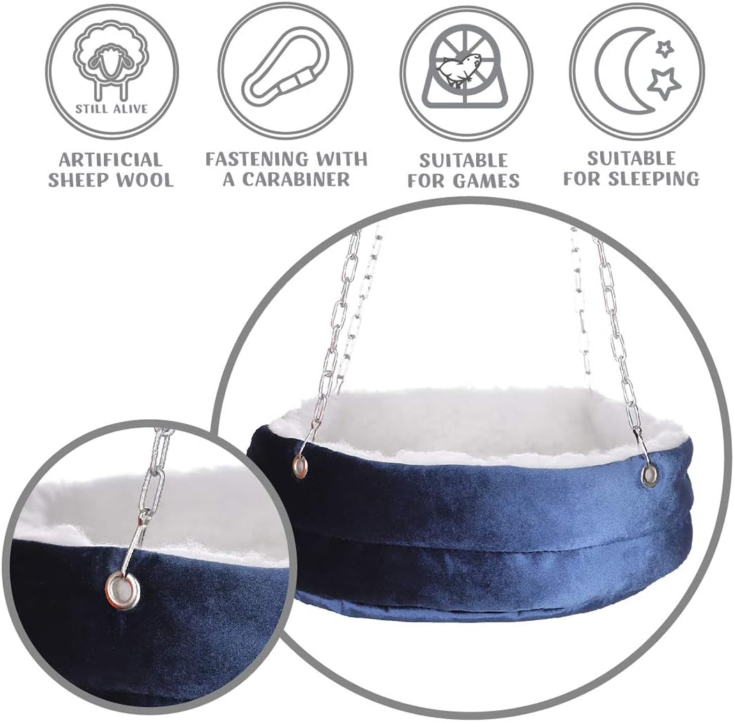 Guinea Pig Bed Hanging Warm Bed Cave for Rodents Rats, Chinchillas, Guinea Pigs Convenient Nest for Small Pets Ferrets Mice, Rats, Squirrels, Jerboa Cage Accessory (Blue)