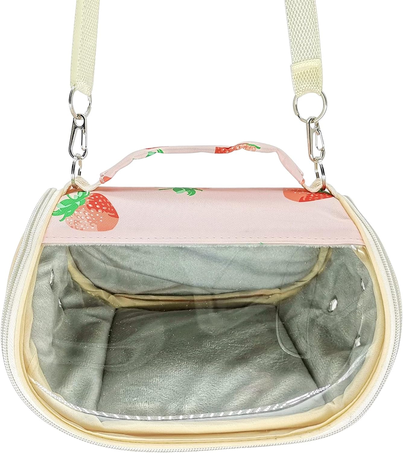 Durable Small Animal Carrier Travel Bag with Detachable Strap Breathable Outgoing Purse (Strawberry)