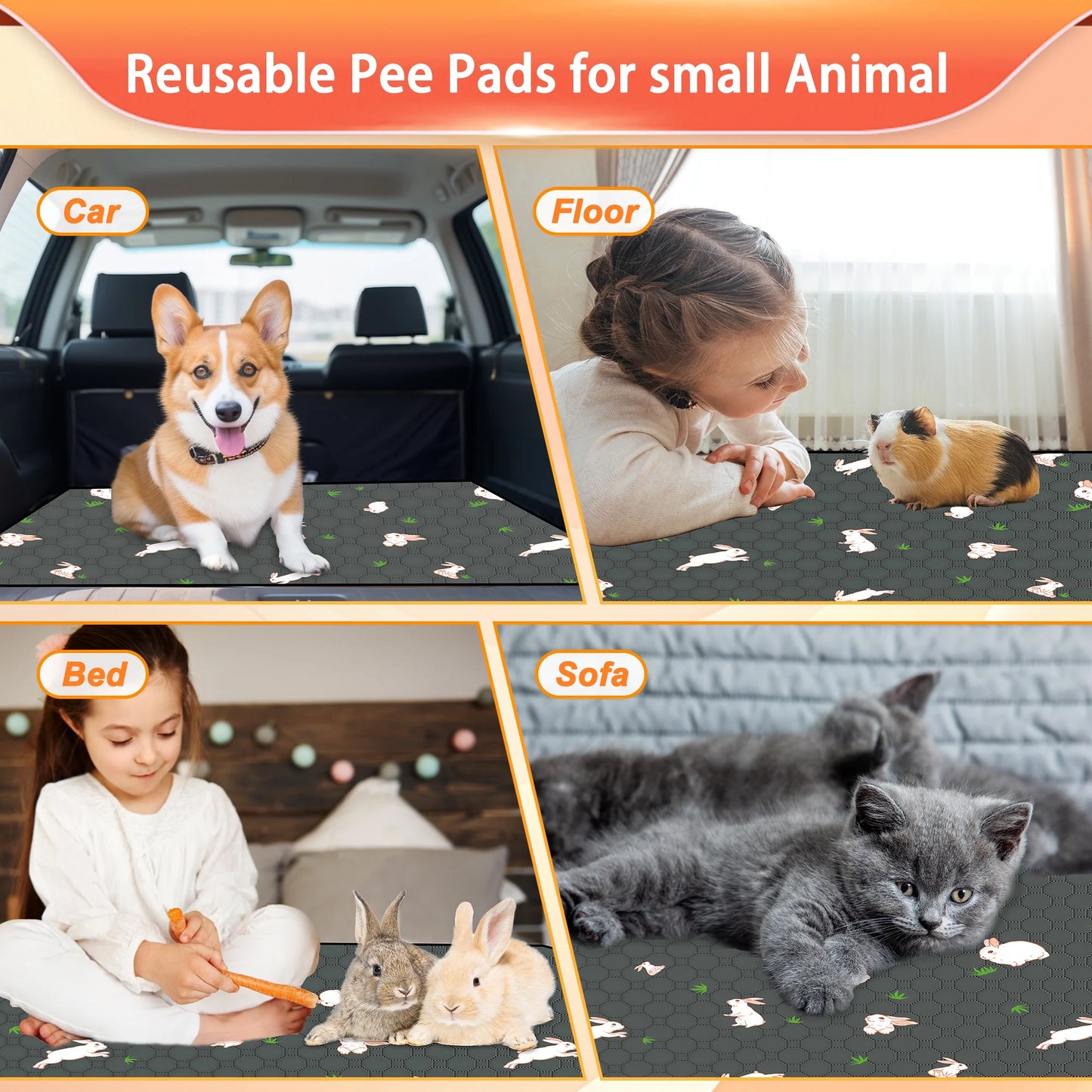 2 Pack Washable Guinea Pig Cage Liners for Midwest and C&C Cages, 24”X 36” Reusable Leakproof and Anti-Slip Guinea Pig Pee Pads, Fleece Liners for Hamster Rabbit