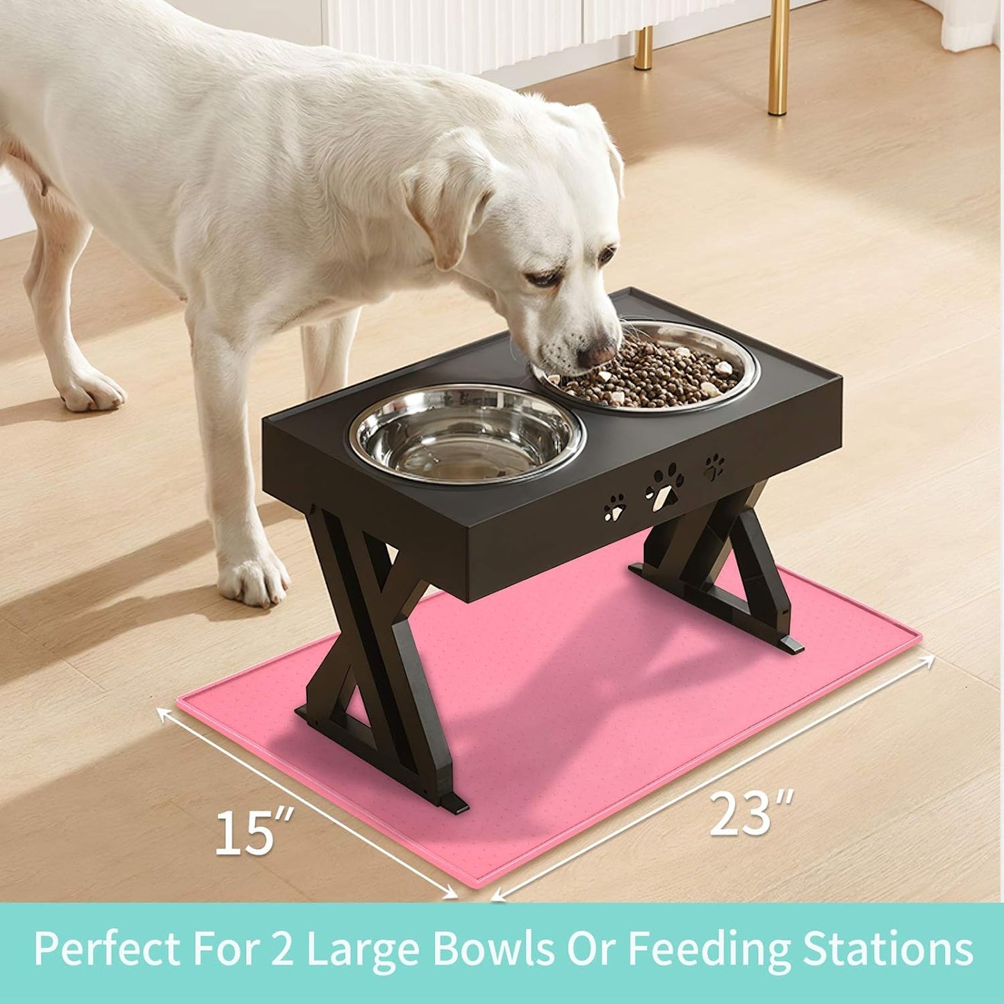Silicone Dog Food Mat - Waterproof Dog Bowl Mats for Food and Water Bowls, Raised Edges Non-Slip Cat Food Mat, BPA Free Pet Mats for Dog Bowls (Large, Pink)