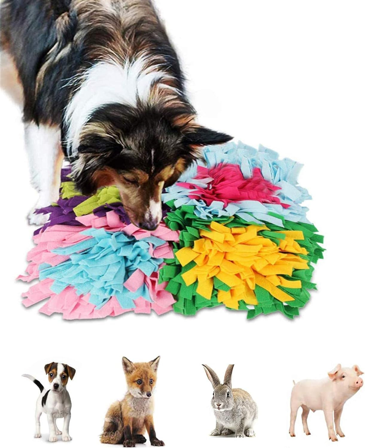 Miguo Pet Snuffle Mat Dog Slow Feeding Mat, Pet Puzzle Toys Durable Interactive Dog Toys Encourages Natural Foraging Skills Middle Dogs Puppy Rabiit Machine Washable (Colourful Square)
