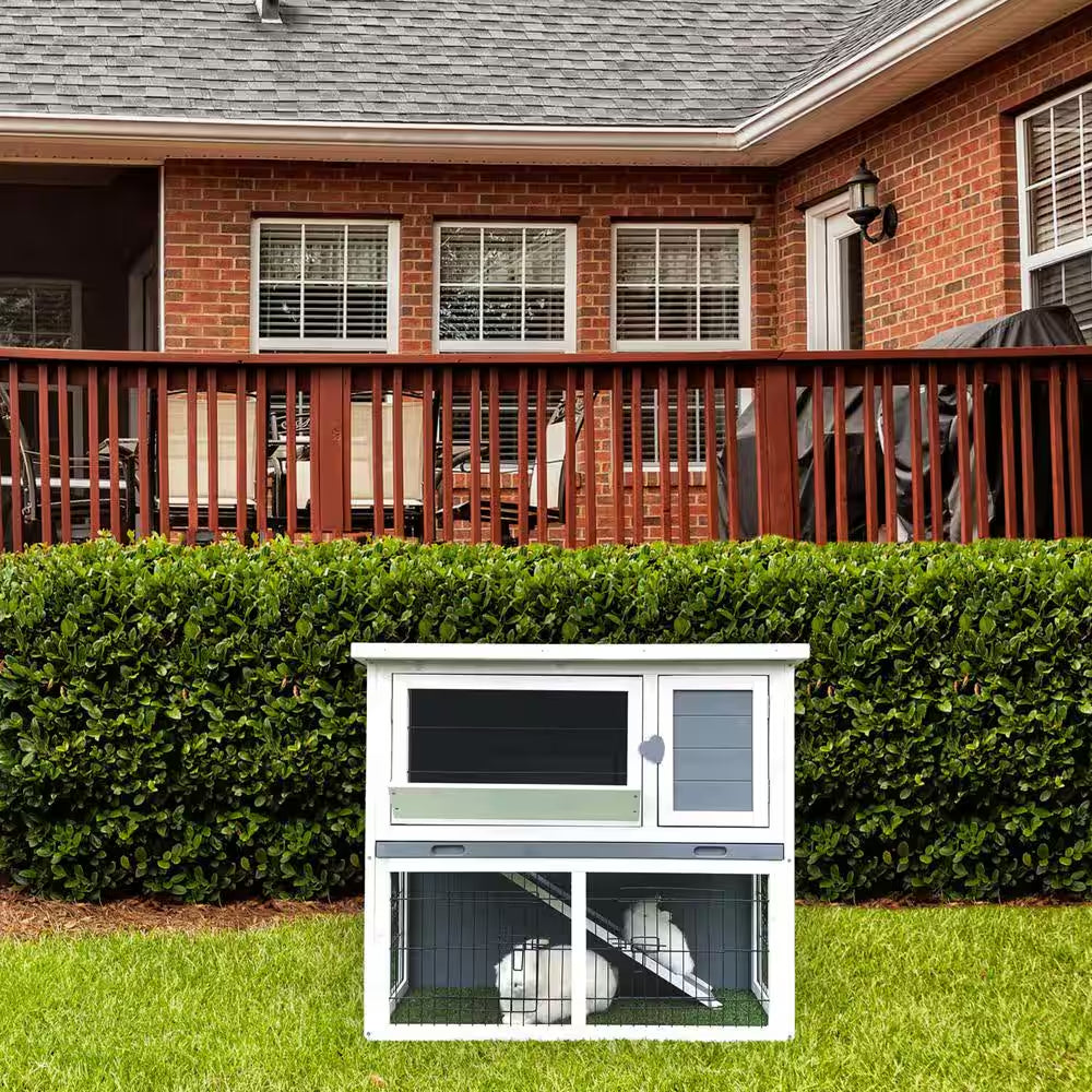 Outdoor Wooden 2-Story Rabbit Hutch