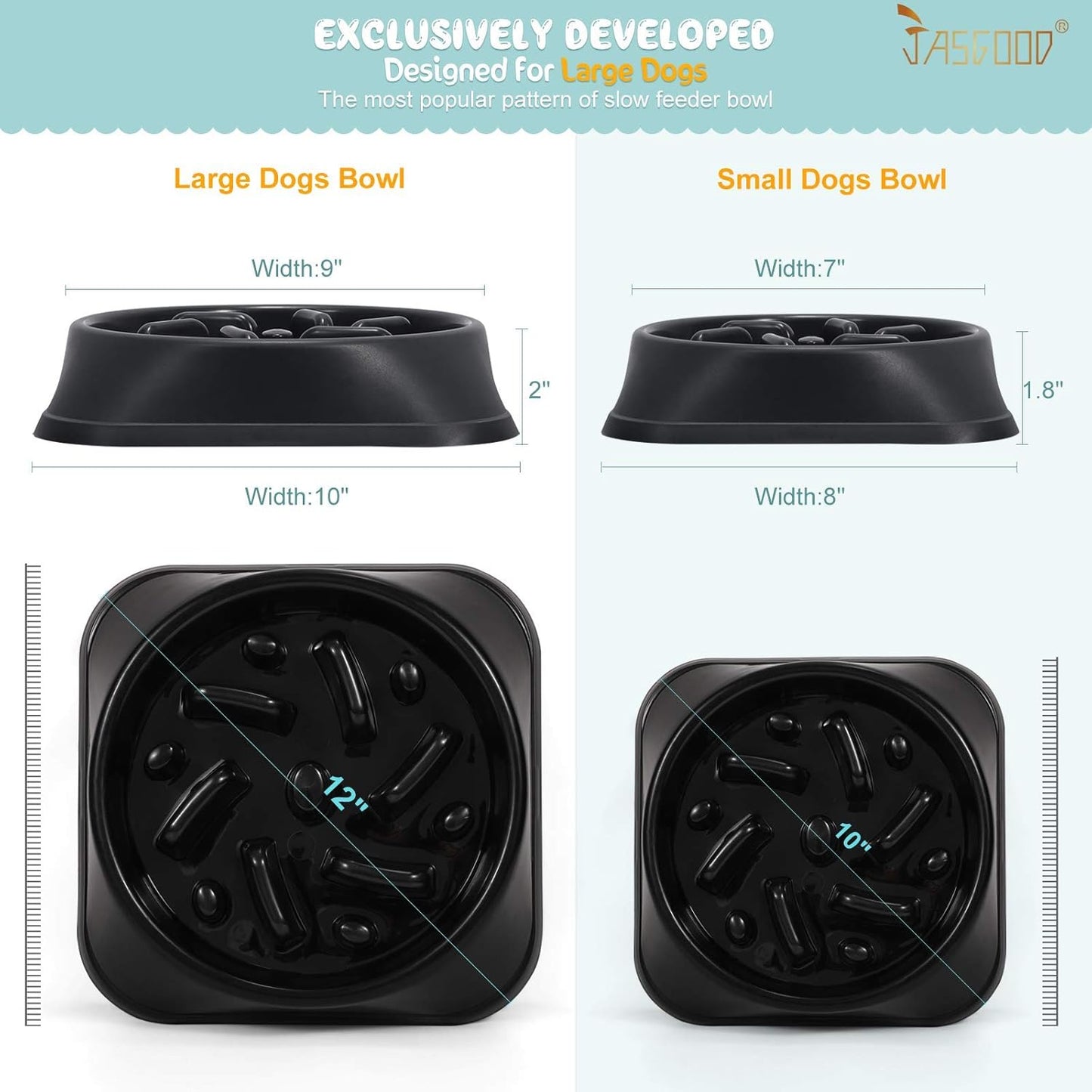 Slow Feeder Large Dog Bowls Slow Eating Pet Bowl Eco-Friendly Non-Toxic Preventing Choking Healthy Design Bowl for Large Dog Pet Stop Bloat Bowl(Black)