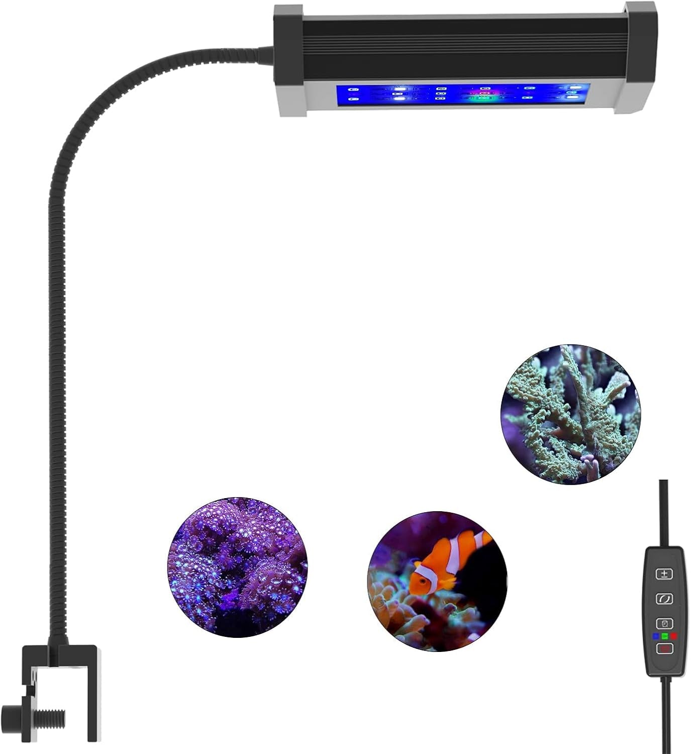 Aquarium Light, Clip on Aquarium Light with Timer, Full Spectrum Nano Fish Tank Light Coral Light for Small Aquarium Saltwater Nano Tank