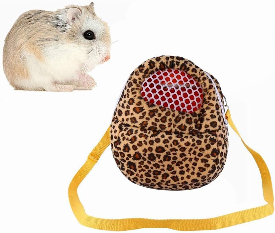 Three Size Small Pets Carrier Bag Hedgehog Hamster Mouse Outgoing Bags Leopard Portable Travel Backpack with S, Yellow-M