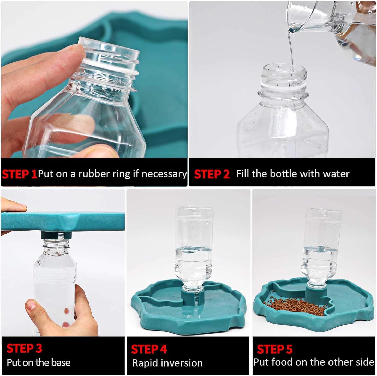 Automatic Reptile Feeder - Food and Water Dish Bowl with Bottle Tortoise Turtle Water Dispenser for Bearded Dragon Gecko Lizard (Blue)