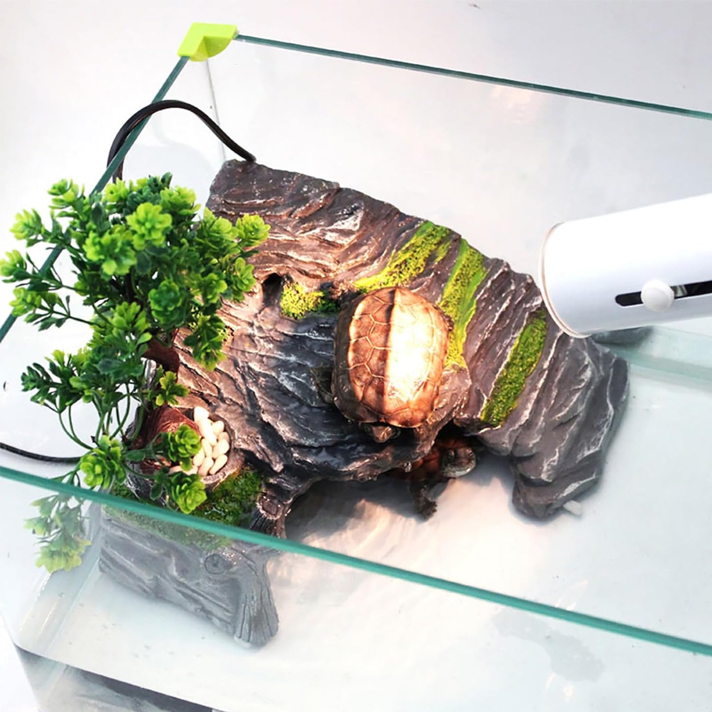Reptile Box Shelter Terrarium Hideout Caves Turtle Ramp Basking Platform Habitat Decor Humidify Hide Cave Resin Rock